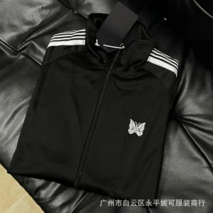 Stylish Black Track Jacket with Butterfly Design