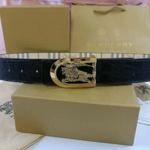 Burberry Classic Leather Belt with Gold Buckle