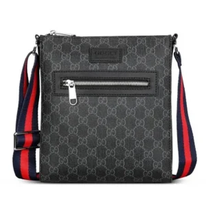 Gucci Monogram Crossbody Bag with Striped Strap