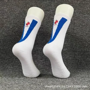 CBA Series White Socks with Blue Stripe Design