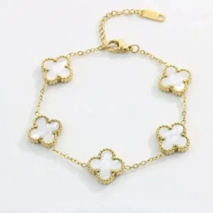 Elegant Gold Clover Bracelet with White Accents