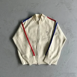 Classic Zip-Up Knit Jacket with Stripes