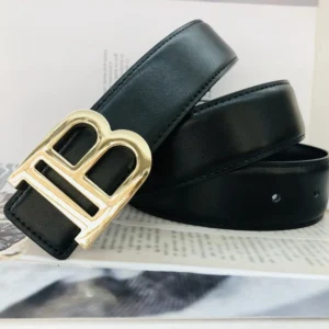 Luxury Brand Elegant Leather Belt with Gold Buckle