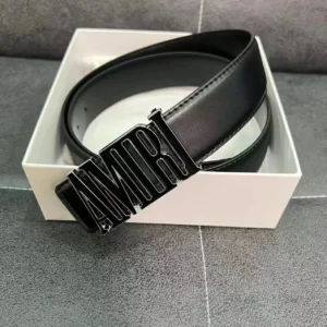 Amiri Luxe Leather Belt with Logo Buckle
