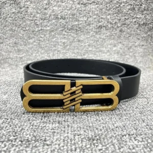 Elegant Balmain Leather Belt with Gold Buckle