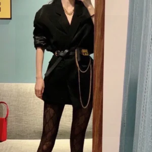 Black Blazer Dress  Lace Stockings