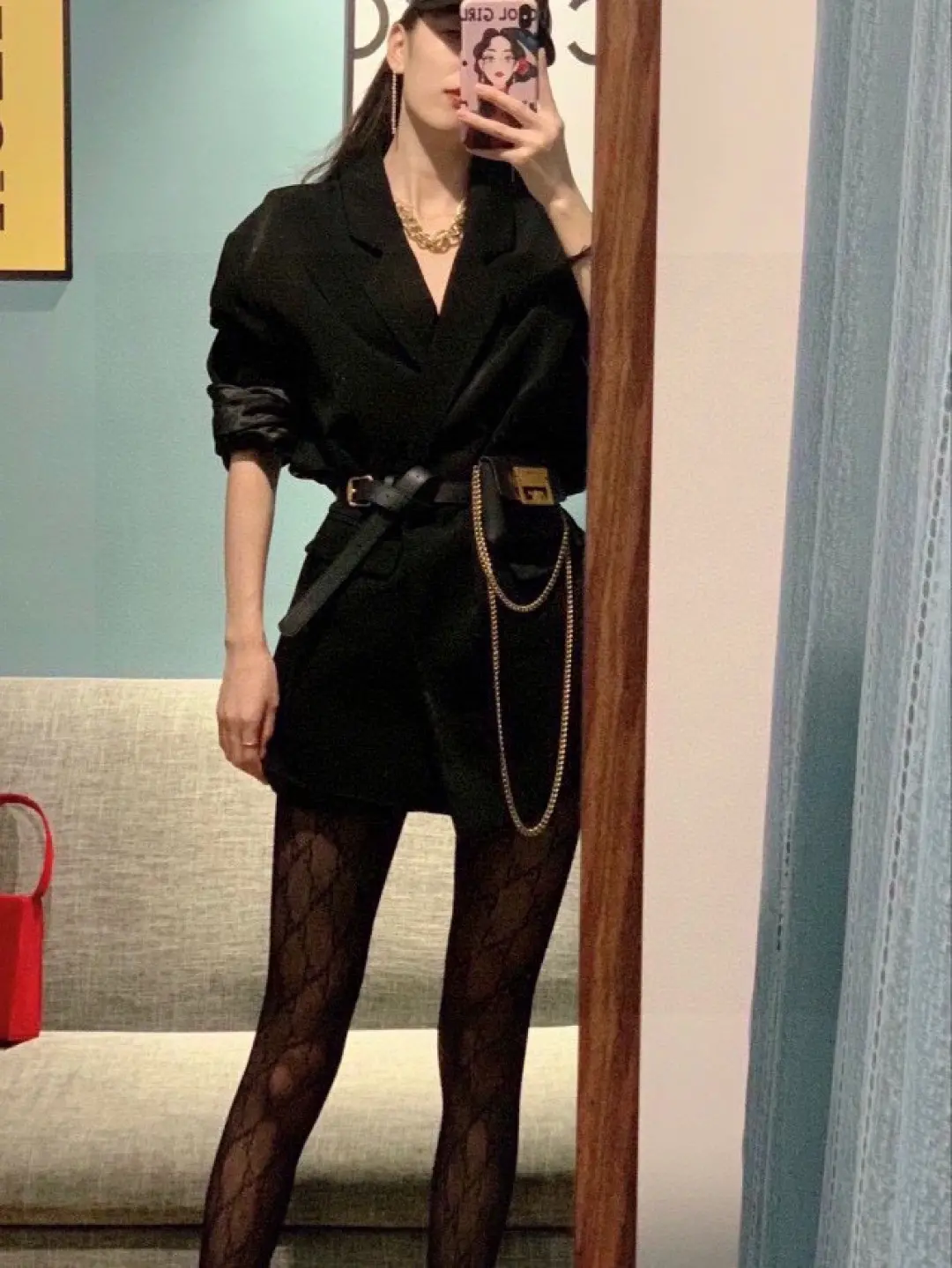 Black Blazer Dress  Lace Stockings