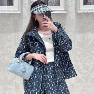Blue and White Patterned Windbreaker