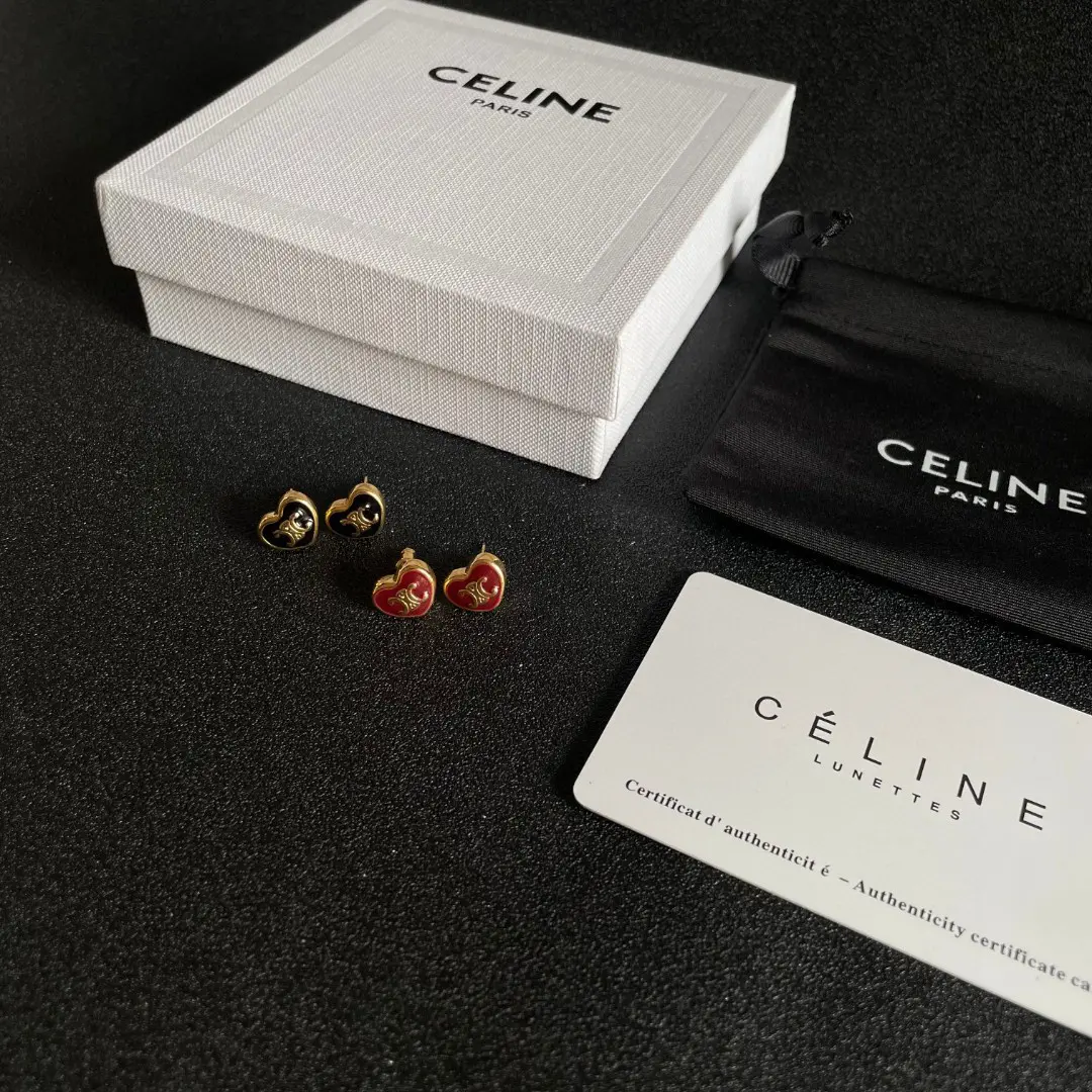 Celine Paris Heart Stud Earrings -