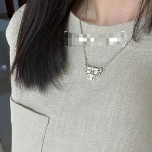 Chanel Bow Pendant Necklace with CC