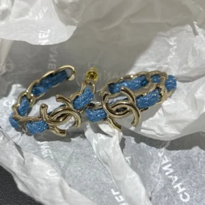 Chanel CC Earrings with Blue Thread