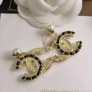 Chanel CC Logo Earrings Gold Black