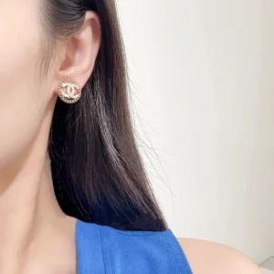 Chanel CC Logo Gold Stud Earrings