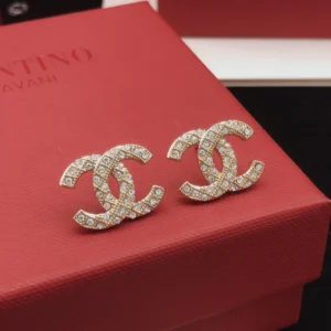 Chanel CC Stud Earrings Gold Tone