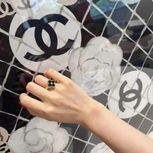 Chanel Camellia Ring Black and Gold