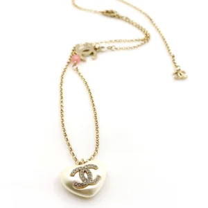 Chanel Heart Pendant Necklace Crystal