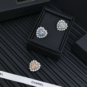 Chanel Heart Stud Earrings - Blue
