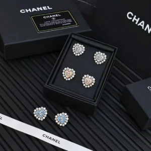 Chanel Heart Stud Earrings with Pearl