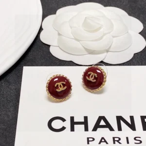 Chanel Paris Red Round Stud Earrings