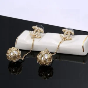 Chanel Pearl Drop Earrings with Chain
