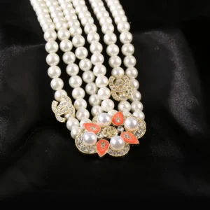 Chanel Pearl Necklace with Coral