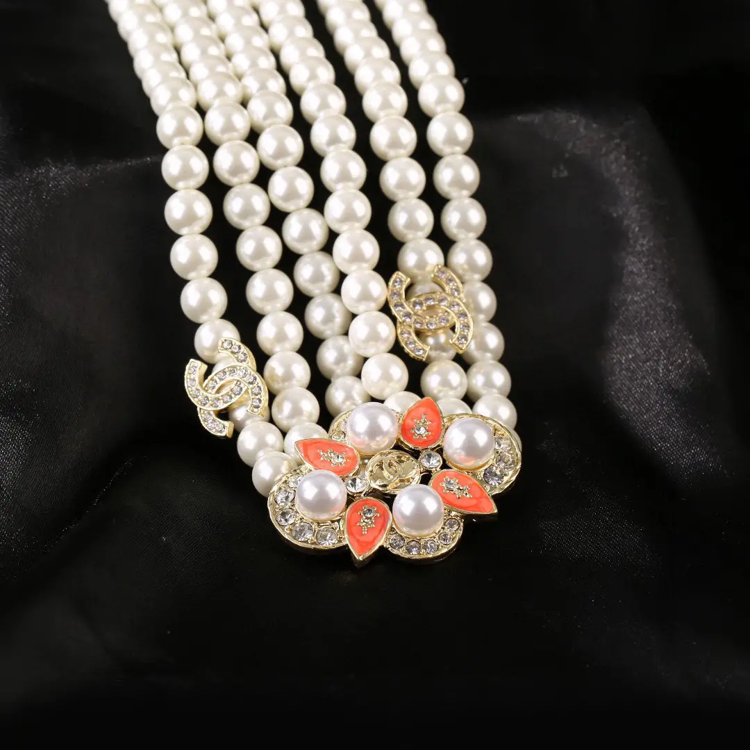 Chanel Pearl Necklace with Coral