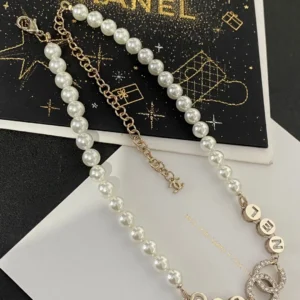 Chanel Pearl Necklace with Gold Chain