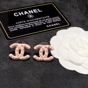 Chanel Pink CC Logo Stud Earrings