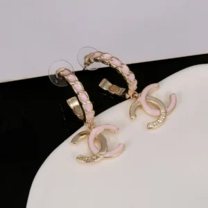 Chanel Pink Enamel CC Logo Hoop