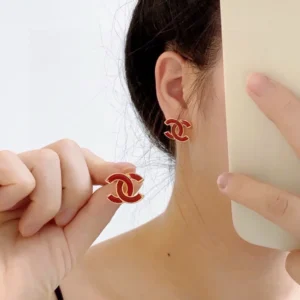 Chanel Red Enamel CC Stud Earrings