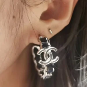 Chanel Silver CC Logo Earrings