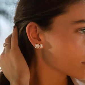 Diamond Halo Stud Earrings  18K Gold