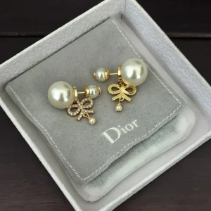 Dior Bow Pearl Stud Earrings