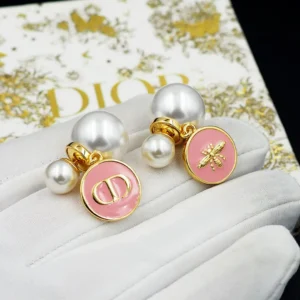 Dior Pearl  Pink Enamel Stud Earrings