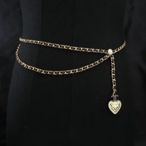 Gold Chain Belt with Heart Pendant