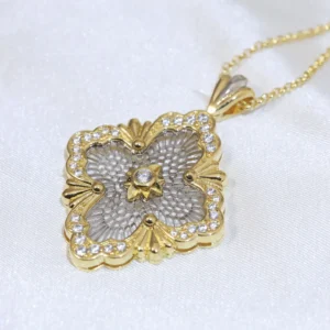Gold Plated Flower Pendant with Cubic