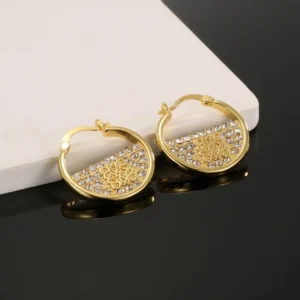 Golden Hoop Earrings with Crystal