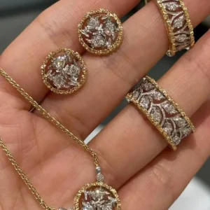 Golden Leaf Pattern Diamond Earrings