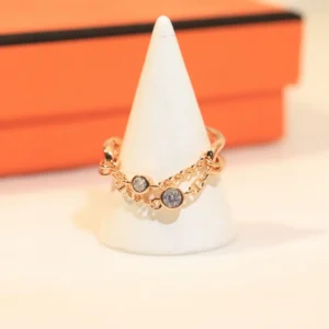 Rose Gold Chain Ring Crystal Accents